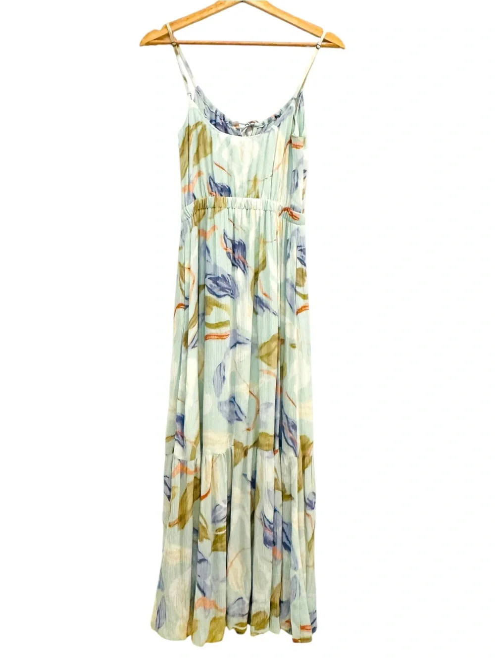 Abercrombie & Fitch NWT Easy Waist Lt Green Tiered MidMaxi Dress Floral Romantic